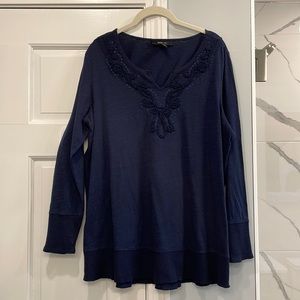 Style & Co. Navy Embroidered Tunic-Style Tee